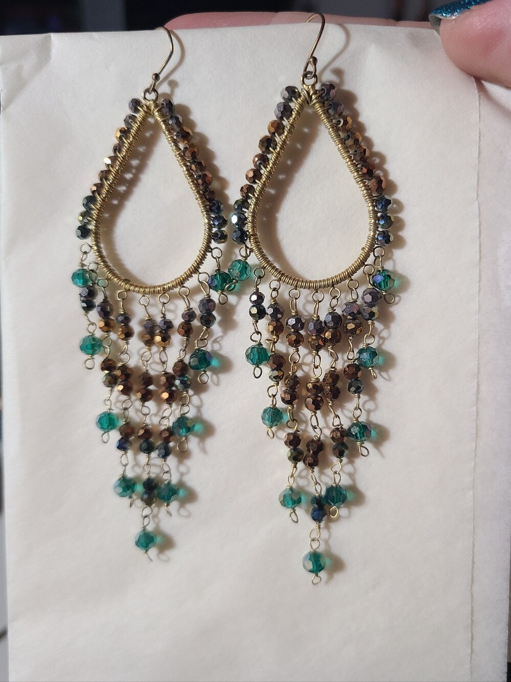 Summery Beaded Dangle Earrings Wire Wrapped